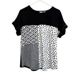 Chico's Zenergy black and white stretch knit top.